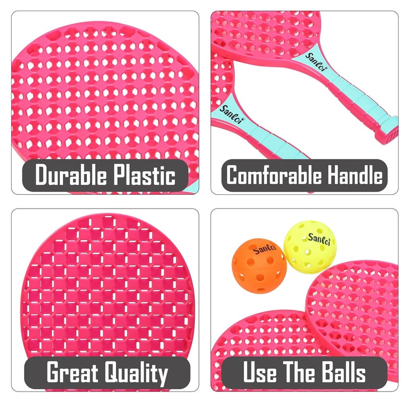 Knick Knack Santoi Paddle Ball Game Set with 2 Balls, Indoor Outdoor Play Set for Kids 3+ Years (Pink) - Image 4
